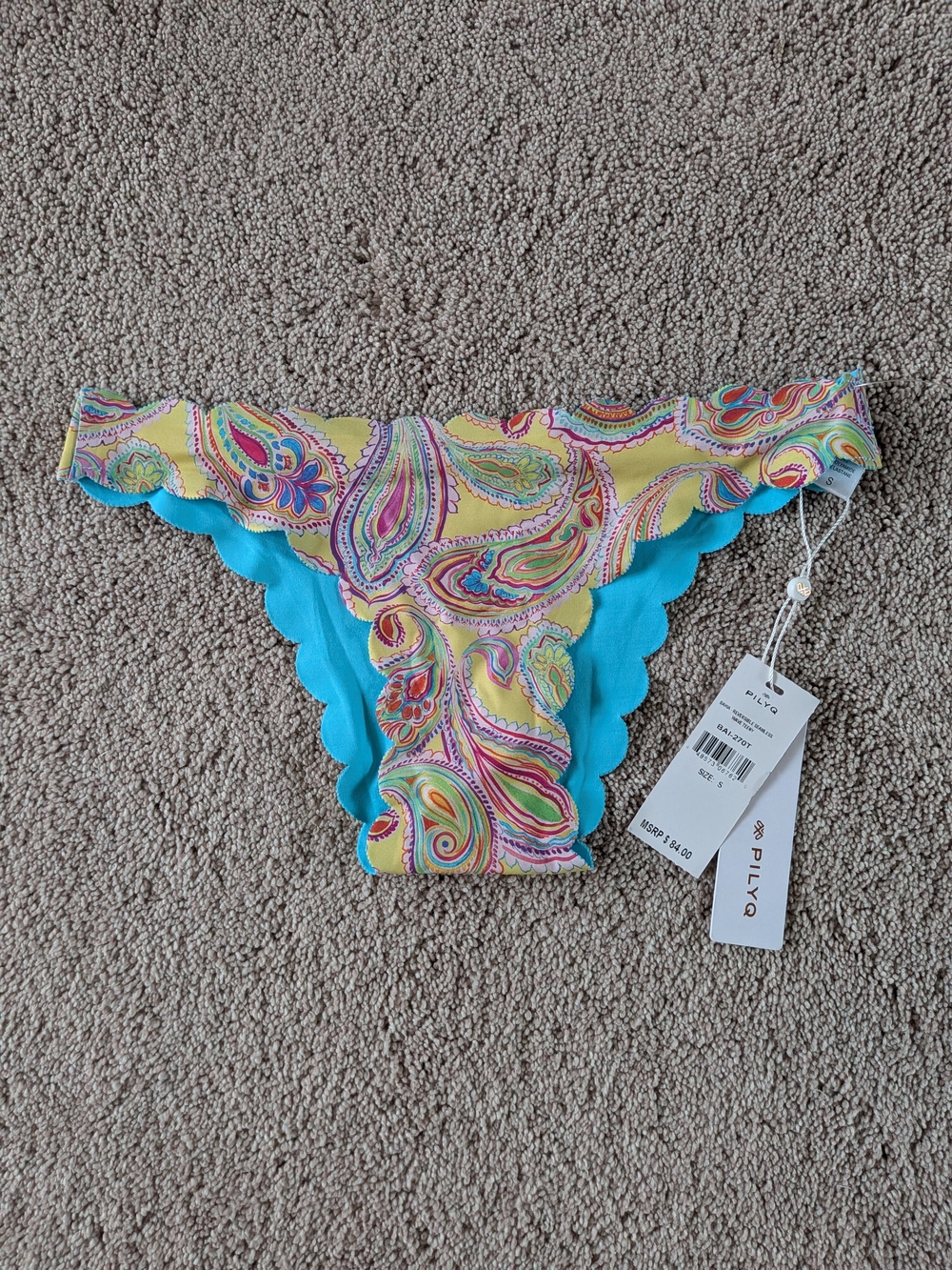 Pilyq Paisley Scalloped Bikini Bottom - Yellow & Turquoise